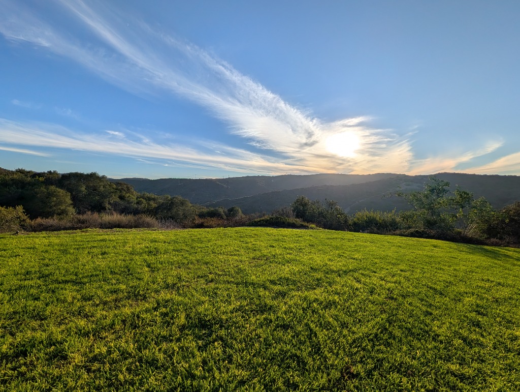 Peppertree Park Canyon backdrop at golden hour in Aliso Viejo, CA